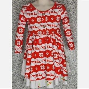 Toddler Christmas Holiday Reindeer Snowflake Holly Dress Red White & Green 2T-3T